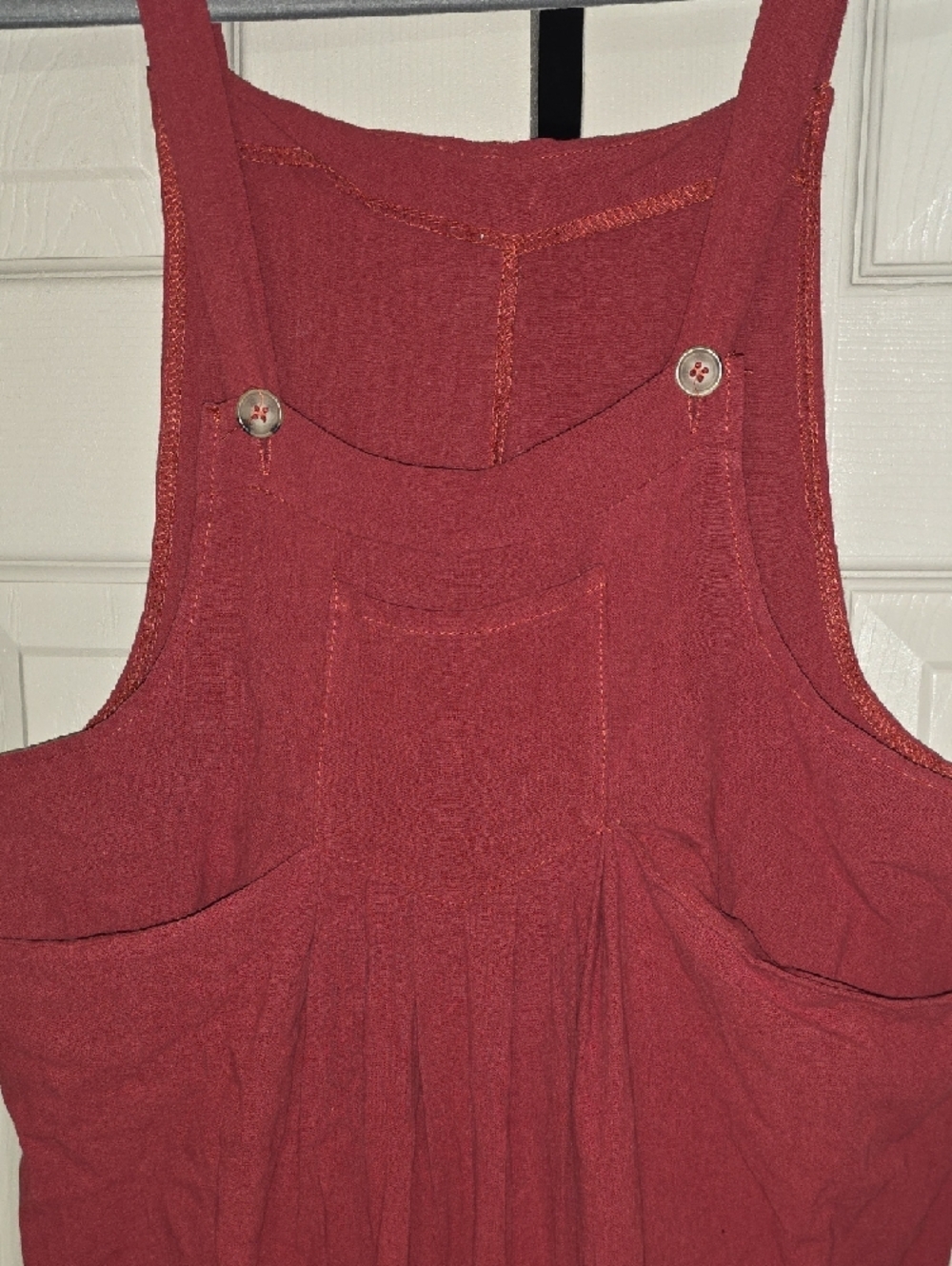 Women's Rose Red Cotton Blend Overalls Jumpsuit - Picture 2 of 7